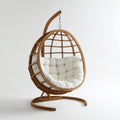 Hamak lub fotel wisz?cy, Br?zowy owalny ogr¨®d wisz?cy fotel z bia?ym bambusowym poduszki 195 x 120 x 110 cm