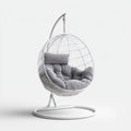 Hamak lub fotel wisz?cy, Bia?e jajko ogr¨®d wisz?ce fotel z podp¨®rk? stalow? i szare poduszki 105 x 105 x 195 cm