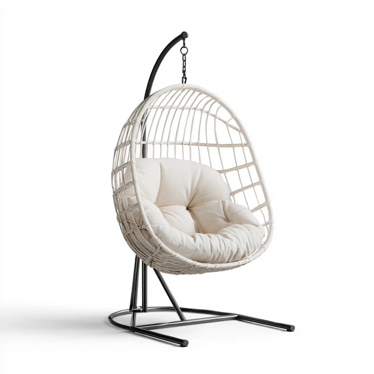 Hamak lub fotel wisz?cy, Bia?e jajko ogr¨®d wisz?ce fotel ze stalowym oparciem 105 x 105 x 195 cm w rattan PE