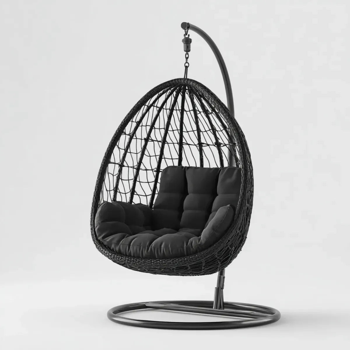 Hamak lub fotel wisz?cy, Podw¨®jny ogr¨®d fotel czarny 146 x 95 x 196 cm stali i PE owalny rattan