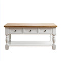Stolik kawowy, Prostok?tny st¨®? kawowy bia?y i d?b 120 x 60 x 50 cm MDF z 3 szufladami i p¨®?k?