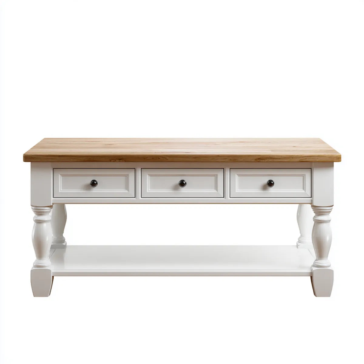 Stolik kawowy, Prostok?tny st¨®? kawowy bia?y i d?b 120 x 60 x 50 cm MDF z 3 szufladami i p¨®?k?