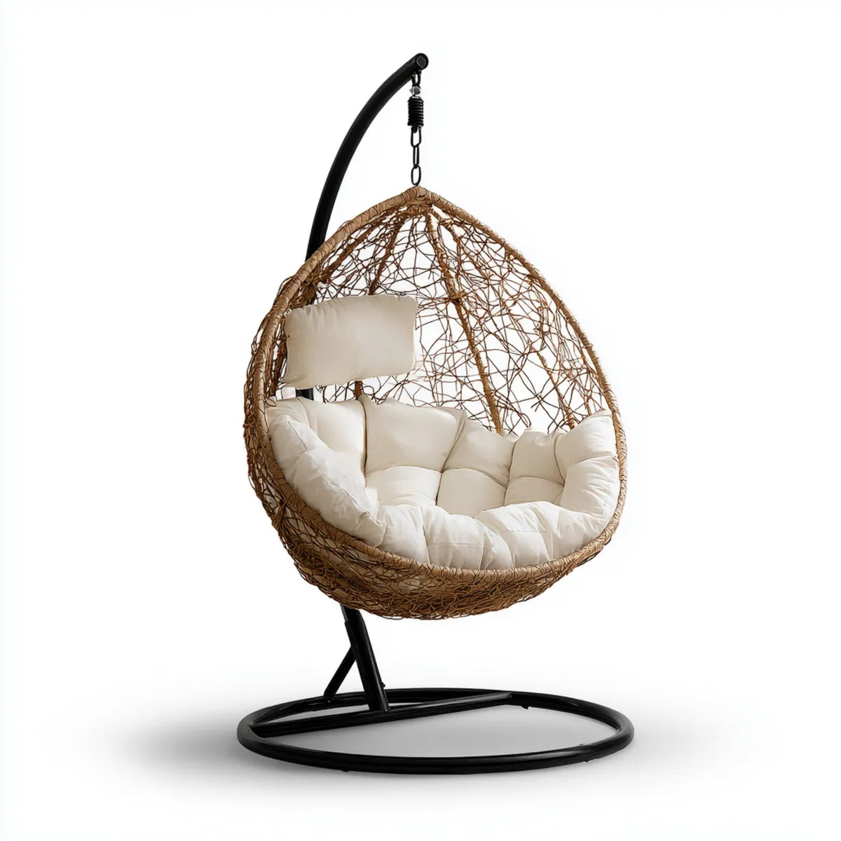Hamak lub fotel wisz?cy, Br?zowy i czarny rattan PE ogr¨®d wisz?ce fotel z poduszkami 105 x 105 x 195 cm