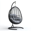 Hamak lub fotel wisz?cy, Czarny owalny ogr¨®d wisz?cy fotel z szar? poduszk? w rattanie PE i stali 105 x 105 x 195 cm