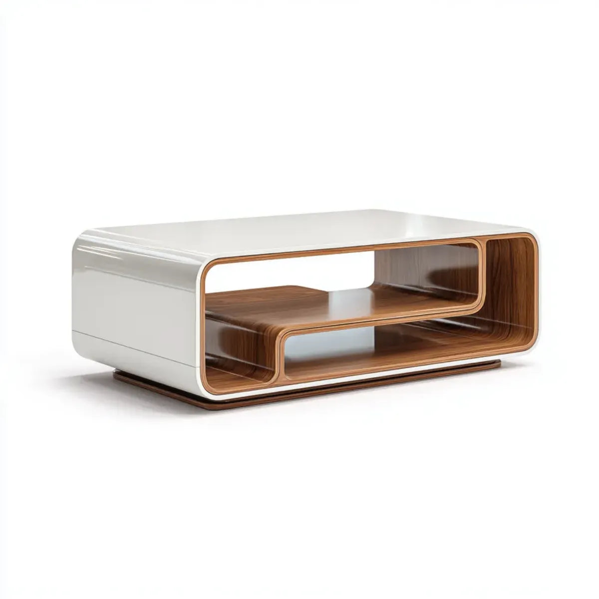 Stolik kawowy, Prostok?tny st¨®? kawowy bia?y i orzech w?oski 110 x 60 x 40 cm w fornirowanym MDF