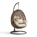 Hamak lub fotel wisz?cy, Ogr¨®d wisz?cy fotel z czarnym br?zowym i be?owym podparciem w stali i syntetyczny rattan owalny 105 x 105 x 195 cm