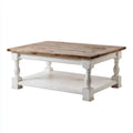 Stolik kawowy, Bia?y i naturalny kwadratowy stolik do kawy 100 x 100 x 45 cm w litym drewnie z drewna jod?owego z doln? p¨®?k?