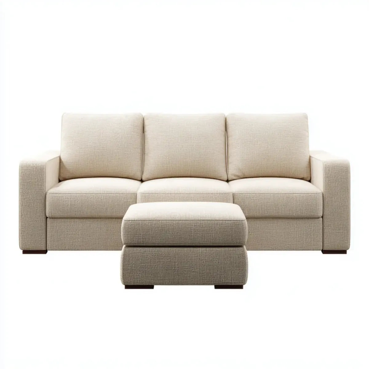 Sofa 3 fotele z be?owym poliestrowym ottomanem prostok?tnym kszta?tem 210 x 90 x 85 cm