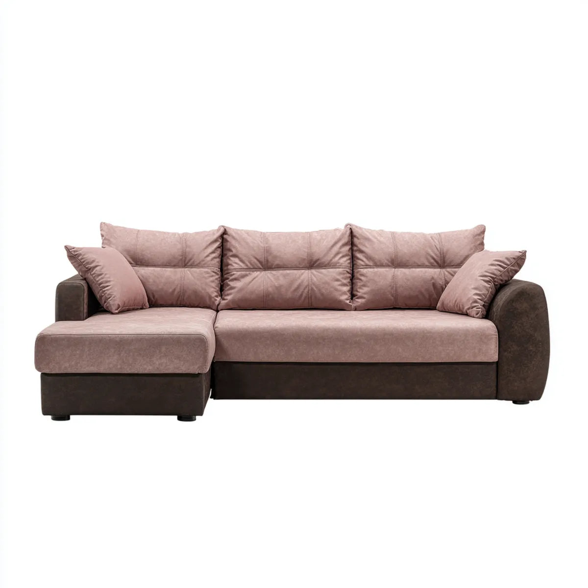 Sofa, Kanapa naro?na 3 fotele z krzese?kiem z lewej go??bi i br?zowym mikrofibrem 250 x 155 x 85 cm