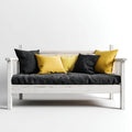 Sofa 2 bia?e siedzenia z czarno-?¨®?tymi poduszkami w litej sosnie i poliestrze 120 x 65 x 85 cm