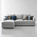 Sofa, Kanapa naro?na 3 fotele z krzese?kiem z lewym jasnoszarym poliestrem 250 x 160 x 85 cm