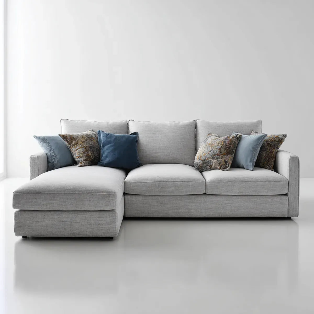 Sofa, Kanapa naro?na 3 fotele z krzese?kiem z lewym jasnoszarym poliestrem 250 x 160 x 85 cm