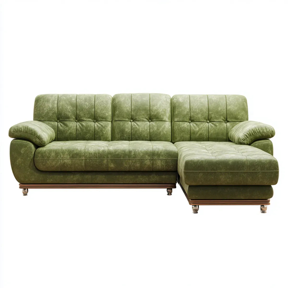 Sofa naro?na z krzese?kiem z prawej oliwkowej sk¨®ry zielony PU 250 x 160 x 90 cm