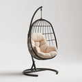 Hamak lub fotel wisz?cy, Czarny ogr¨®d wisz?cy fotel z be?ow? poduszk? konstrukcji w stali owalny kszta?t 100 x 100 x 195 cm