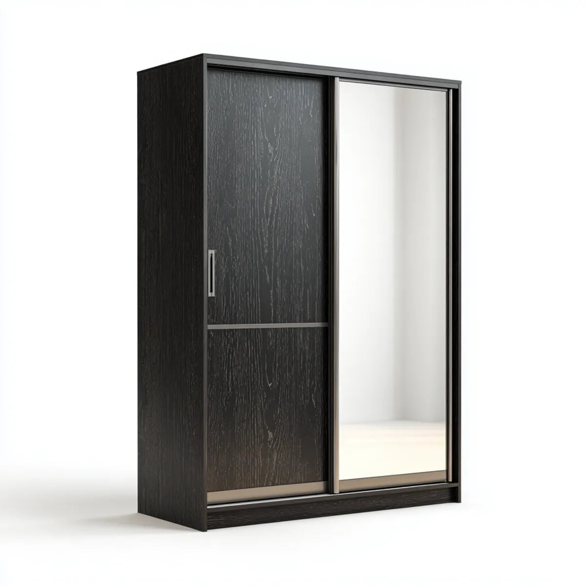 Szafa na drzwi przesuwne czarny z lustrem 120 x 60 x 200 cm prostok?tna p?yta wi¨®rowa