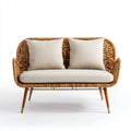 Sofa ogrodowa, Taras sofa 2-osobowa naturalna rattan be?owy poliester 120 x 65 x 82 cm zaokr?glona