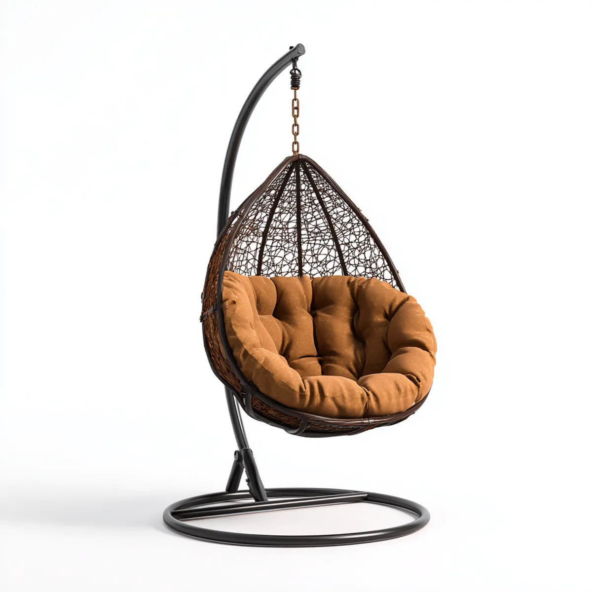 Hamak lub fotel wisz?cy, Ogr¨®d br?zowy wisz?cy fotel ze stalowym oparciem 105 x 105 x 195 cm w rattanowym kszta?cie PE