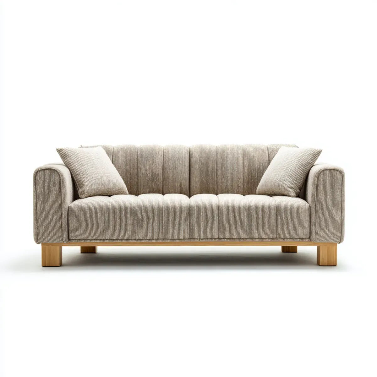 Sofa 2 beżowe poliestrowe fotele z litymi nogami z drewna 160 x 85 x 80 cm prostokątne