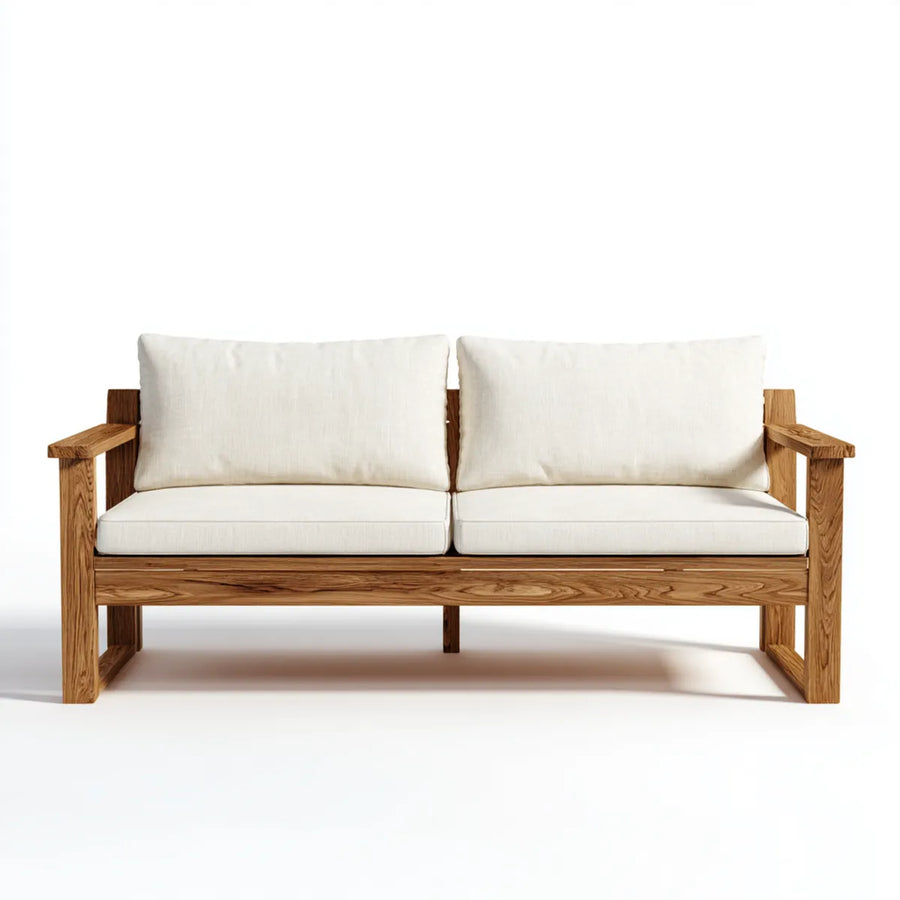 Sofa 2 miejsca z kości słoniowej w dębie stałym 160 x 80 x 78 cm prostokątna