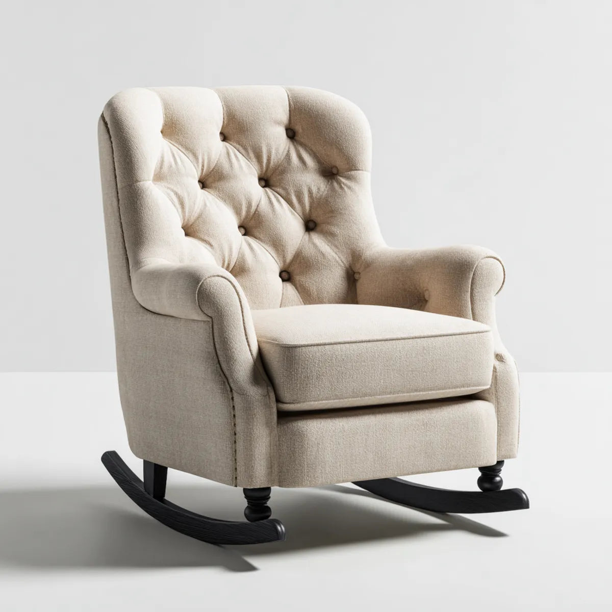 Fotel bujany, Krem Rocker Fotel 76 x 92 x 104 cm poliester z lit? konstrukcj? sosnow?