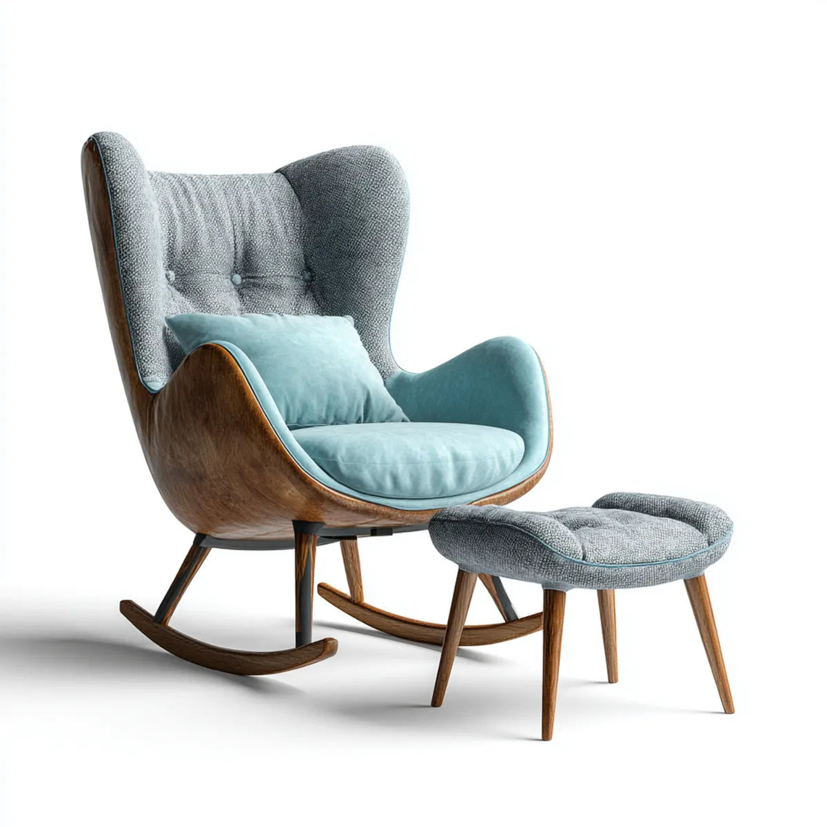 Fotel bujany, Zestaw do fotela z stolcem Niebieski szary 105 x 82 x 95 cm poliestrowa warstwa drewniana Oval