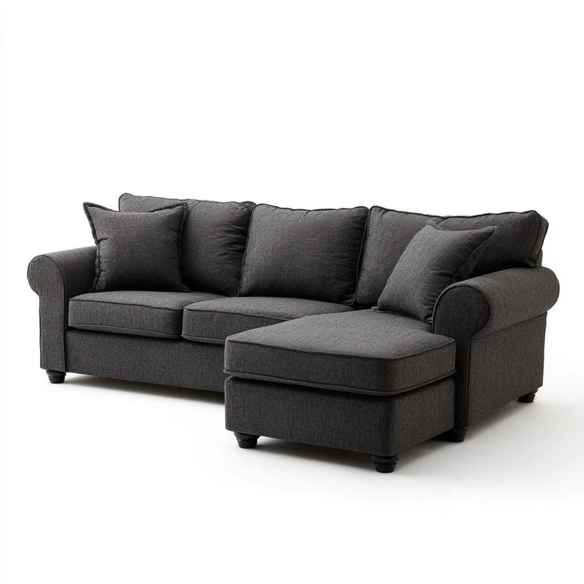 Sofa 3 fotele z szarym poliestrowym ottomanem 240 x 95 x 90 cm