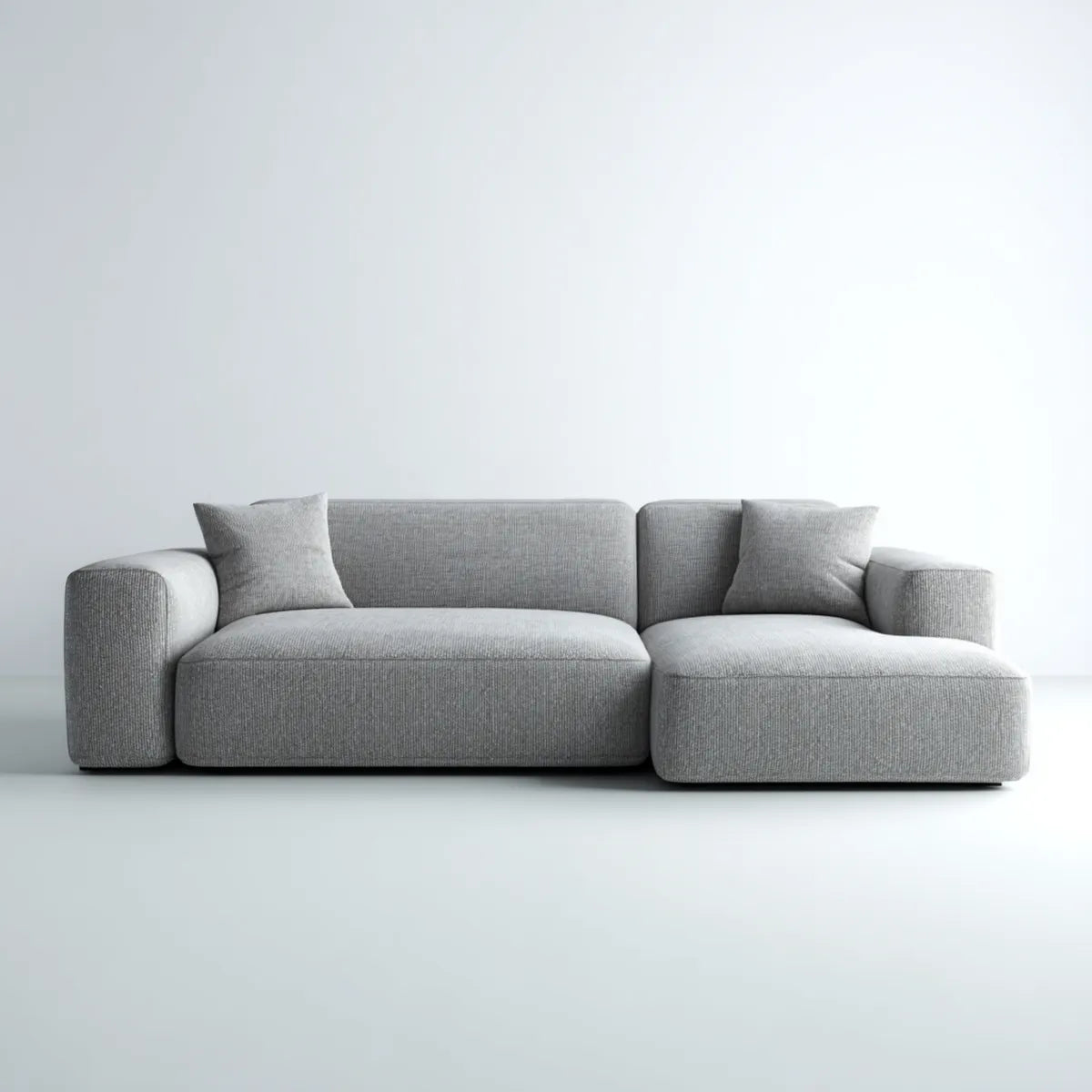 Sofa, Kanapa narożna z szewcem z prawej poliestru 260 x 160 x 78 cm z 2 poduszkami