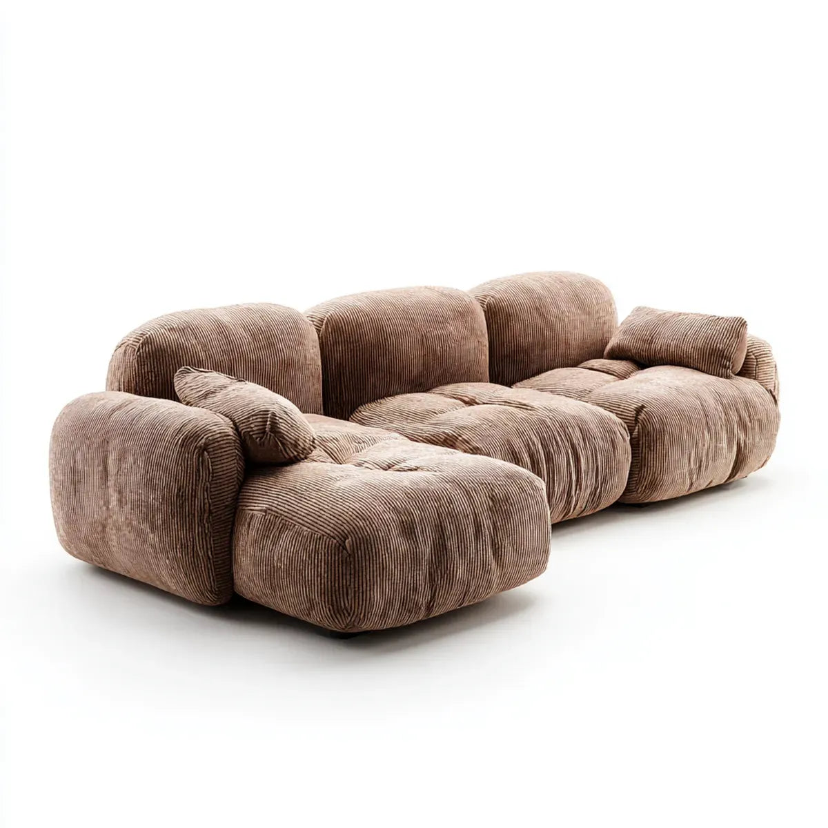 Sofa, Kanapa naro?na z p¨®?wyspem 3 miejsca br?zowy mol w aksamicie z poliestrowymi ?ebrami kszta?t 300 x 170 x 78 cm