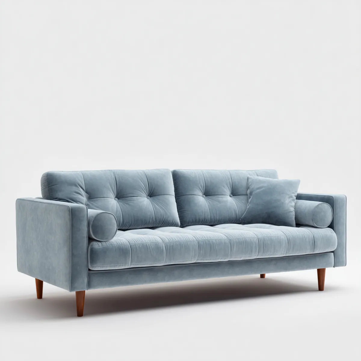 sofa 3-osobowa niebieska szara 220 x 90 x 85 cm poliestrowy aksamit prosty kszta?t