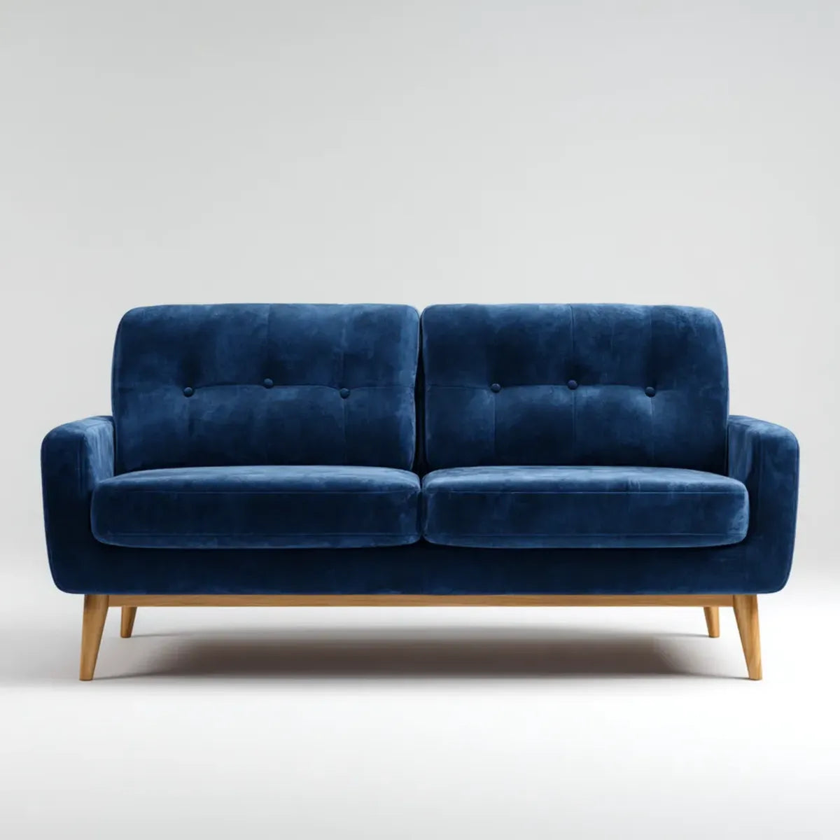 Sofa 2 granatowe miejsca w aksamicie poliestrowym z litymi nogami z drewna 150 x 82 x 84 cm prostok?tne