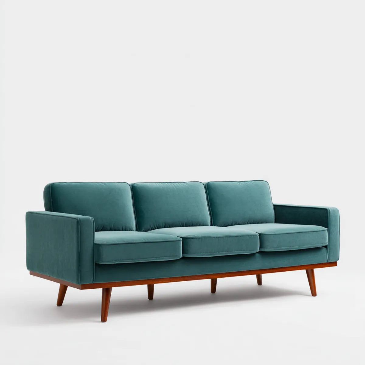 Sofa, 3 Sofa z zielonym olejem w prostok?tnym poliestrze Velvet 210 x 85 x 86 cm z litymi drewnianymi n¨®?kami