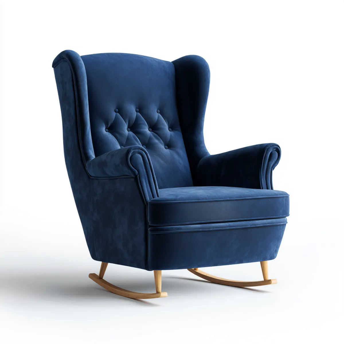 Fotel bujany, Navy Niebieski poliester aksamitny zlewka rocker krzes?o 78 x 92 x 108 cm