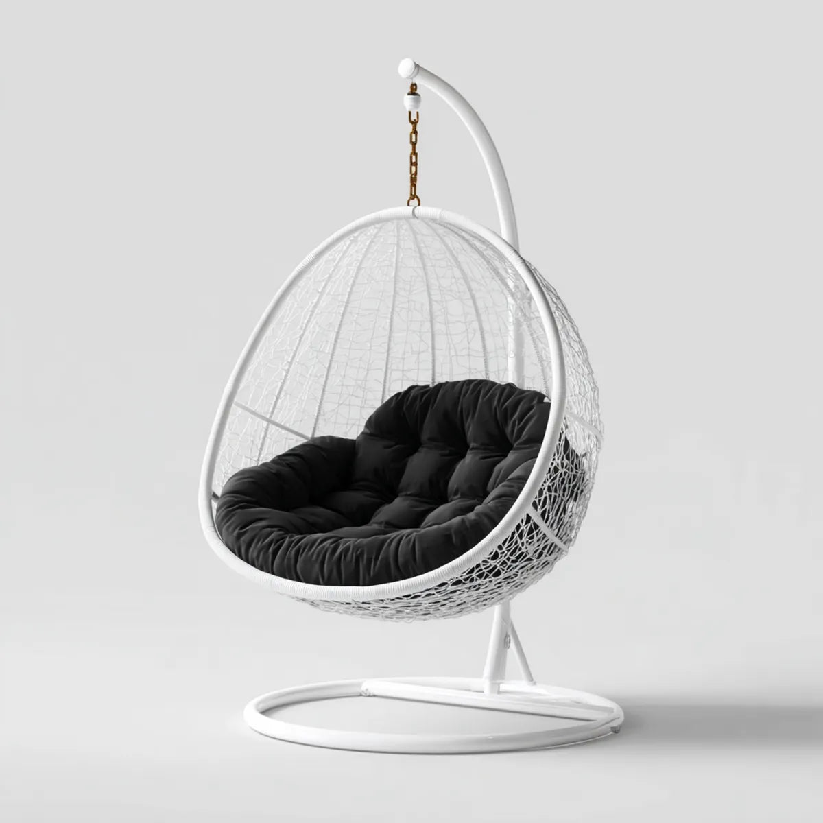 Hamak lub fotel wisz?cy, Bia?y ogr¨®d wisz?ce fotel z czarnej poduszki rattan PE i stali 95 x 95 x 195 cm
