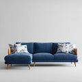 Sofa, Kanapa naro?na z krzese?kowym longiem lewym niebieskim 260 x 160 x 85 cm w kszta?cie poliestru i litego drewna L