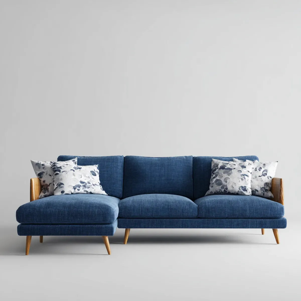 Sofa, Kanapa naro?na z krzese?kowym longiem lewym niebieskim 260 x 160 x 85 cm w kszta?cie poliestru i litego drewna L