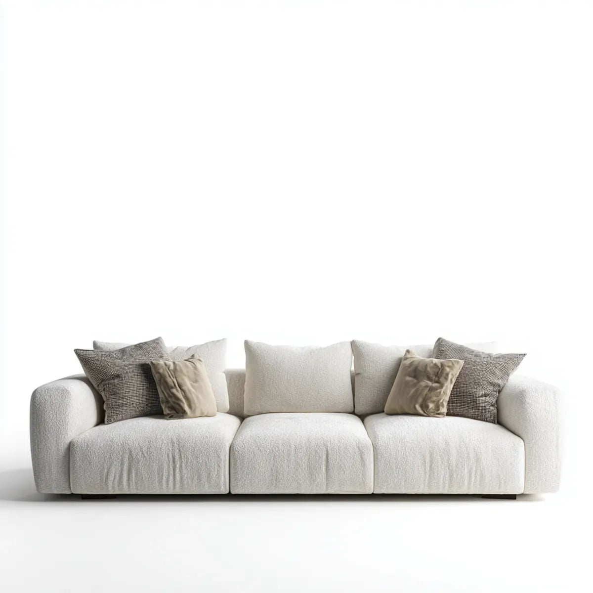 Sofa 3 fotele bia?y poliester bookle 240 x 100 x 78 cm prostok?tna
