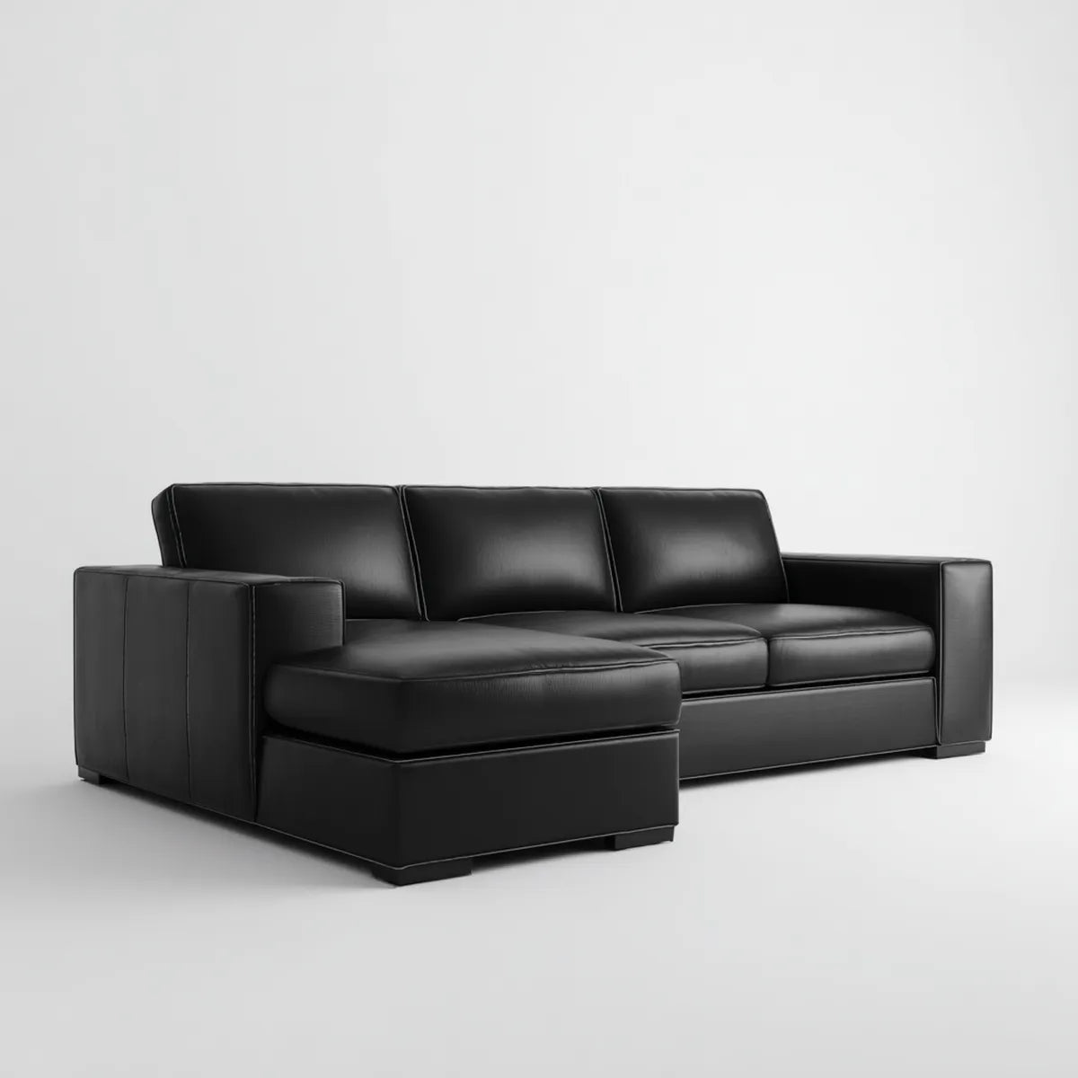 Sofa, K?cik sofa 3 fotele czarny 250 x 160 x 85 cm w PU sk¨®ra z krzese? longa lewo
