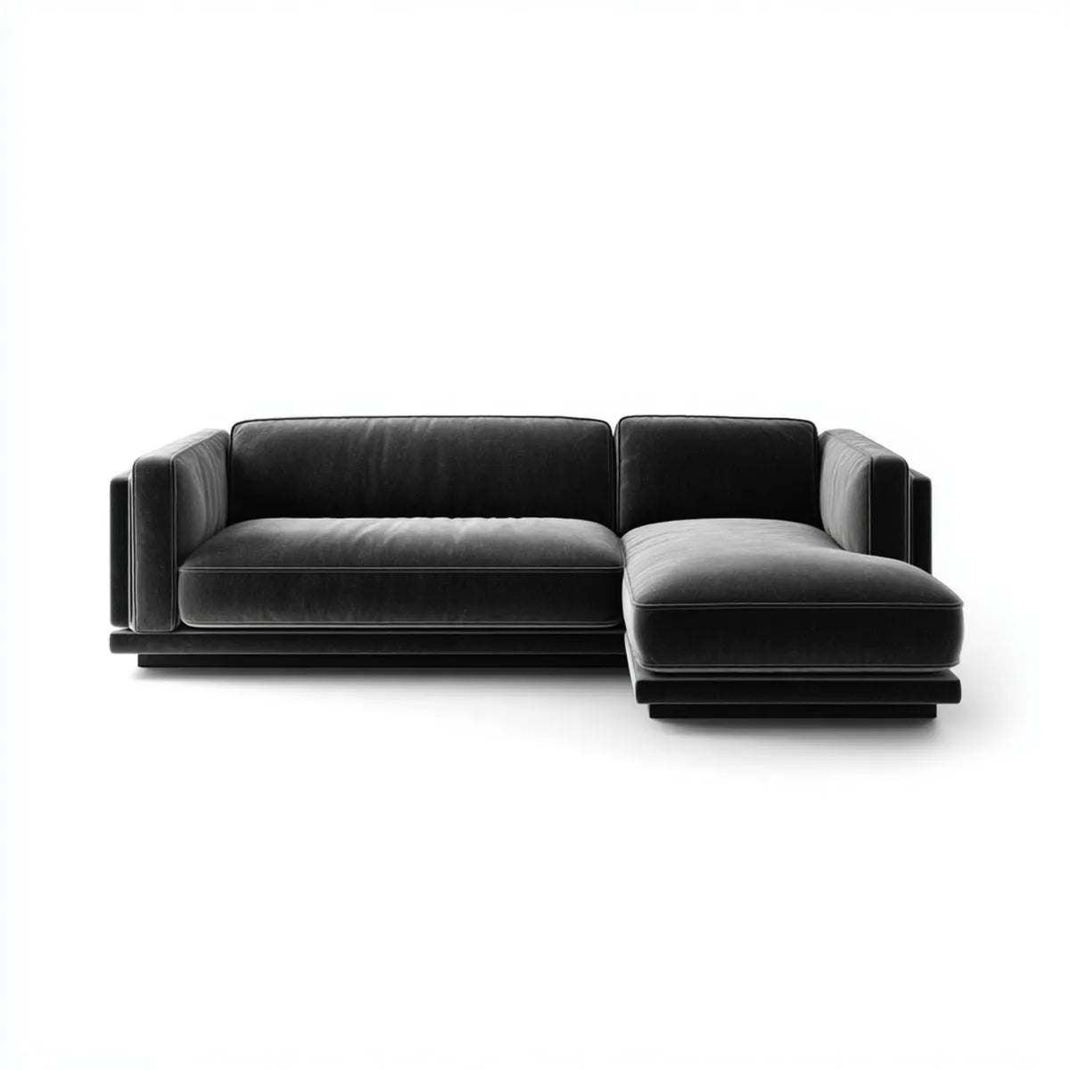 Sofa, Kanapa naro?na z krzese?kiem z prawej czarny 280 x 165 x 78 cm w poliestrowym aksamicie