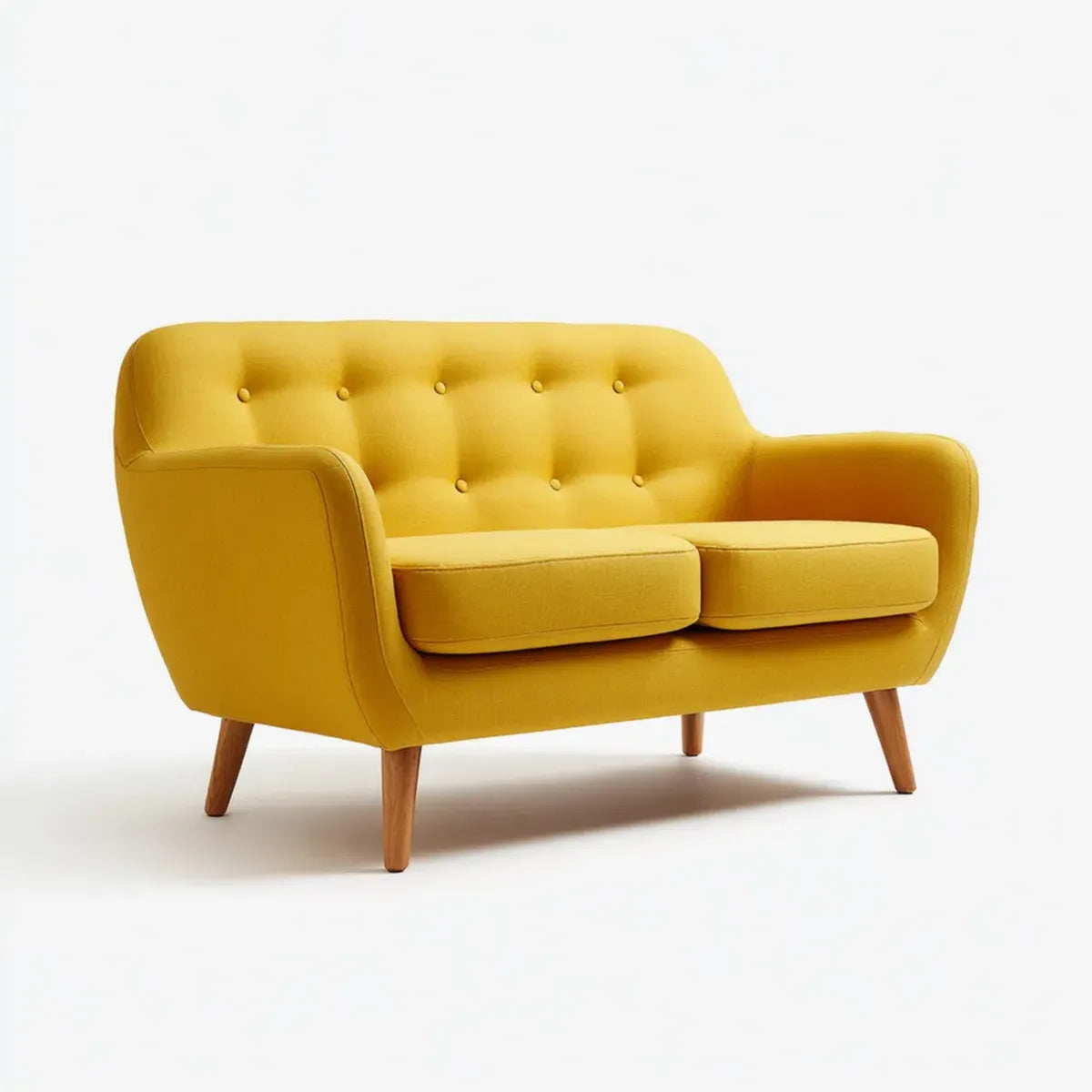 Sofa 2 umieszcza ?¨®?t? musztard? 150 x 82 x 86 cm w aksamitnym poliestrze z nogami w litym drewnie prostok?tnym kszta?cie