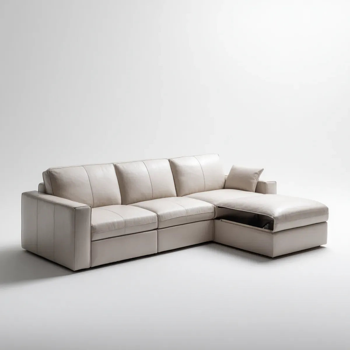 Sofa, Kanapa naro?na z be?owym kontenerem sk¨®rzanym p¨®?wysep PU 260 x 160 x 85 cm