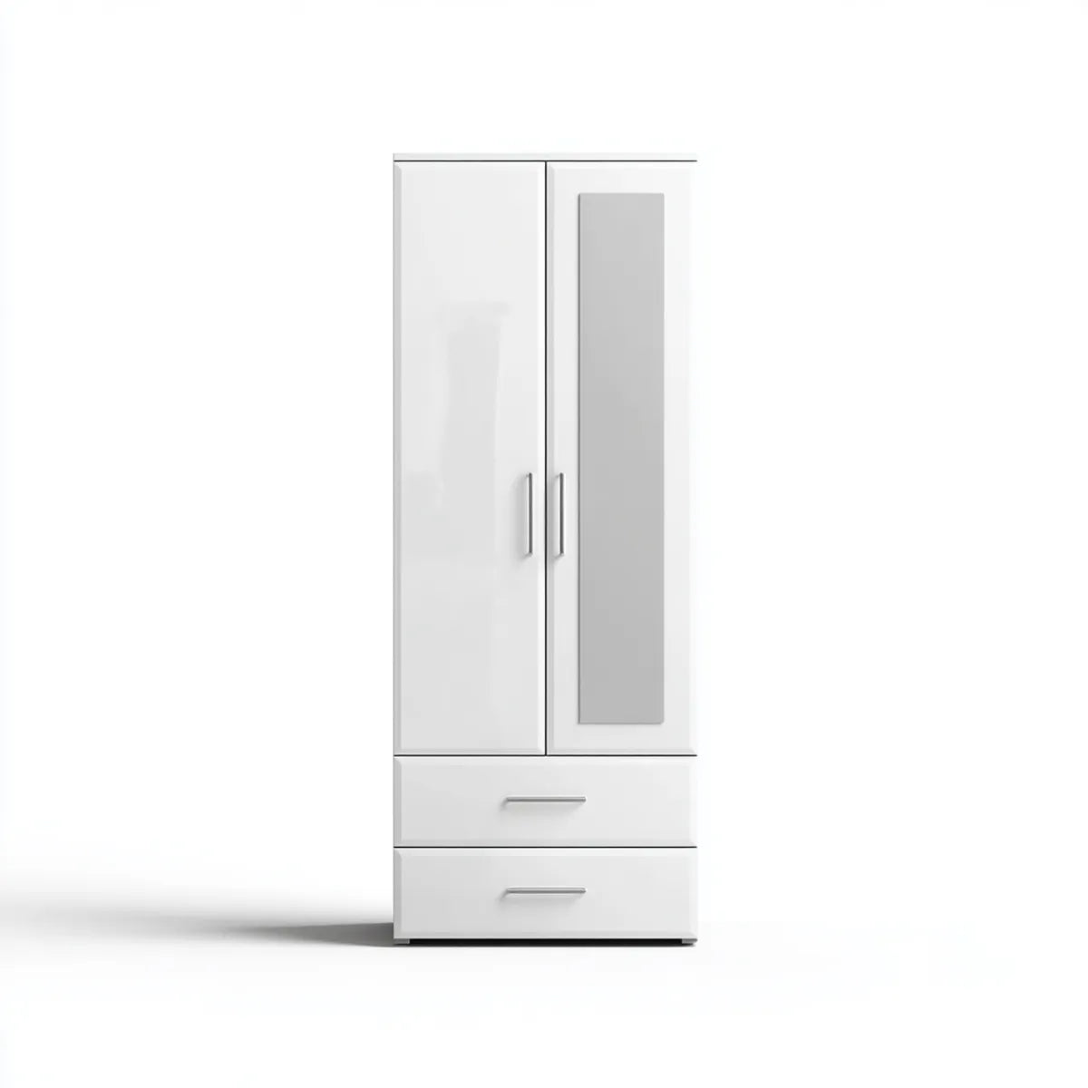 Szafa 2-drzwi bia?y 80 x 52 x 180 cm p?yta wi¨®rowa prostok?tna z lustrem i 2 szuflady