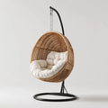 Hamak lub fotel wisz?cy, Naturalny owalny ogr¨®d wisz?cy fotel z czarnym stalowym oparciem 105 x 105 x 195 cm