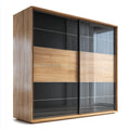 Szafa, Szafka na drzwi p?ywaj?ce Czarna orzech z wk?adkami szklanymi 200 x 60 x 220 cm prostok?tna p?yta wi¨®rowa