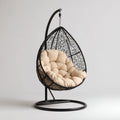 Hamak lub fotel wisz?cy, Czarny ogr¨®d wisz?cy fotel z be?ow? poduszk? w PE i stali 105 x 105 x 195 cm spadek