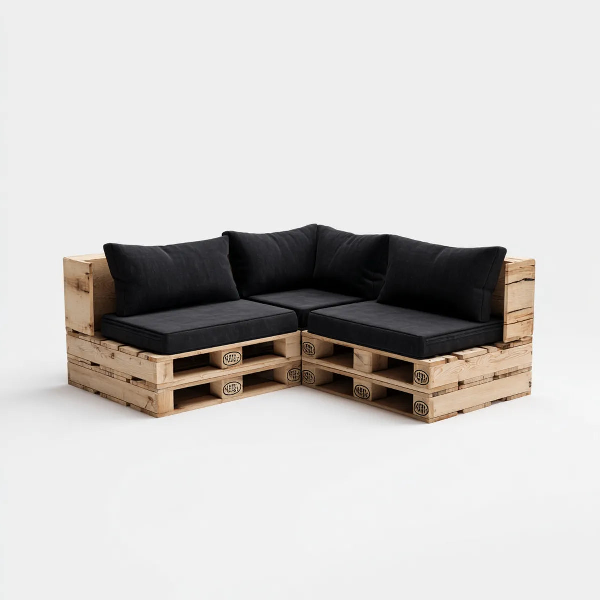 Sofa ogrodowa, Taras Palet Lounge Corner sofa Zestaw czarny naturalna 200 x 200 x 78 cm lite sosnowy poliester kszta?t L