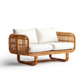 Sofa ogrodowa, Taras sofa 2-fotelik Naturalna br?zowy bia?y 140 x 75 x 78 cm rattan prostok?tna