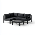 Sofa ogrodowa, Taras naro?nik salon kanapa zestaw czarny L kszta?t 202 x 132 x 65 cm aluminium poliester 3- cz???