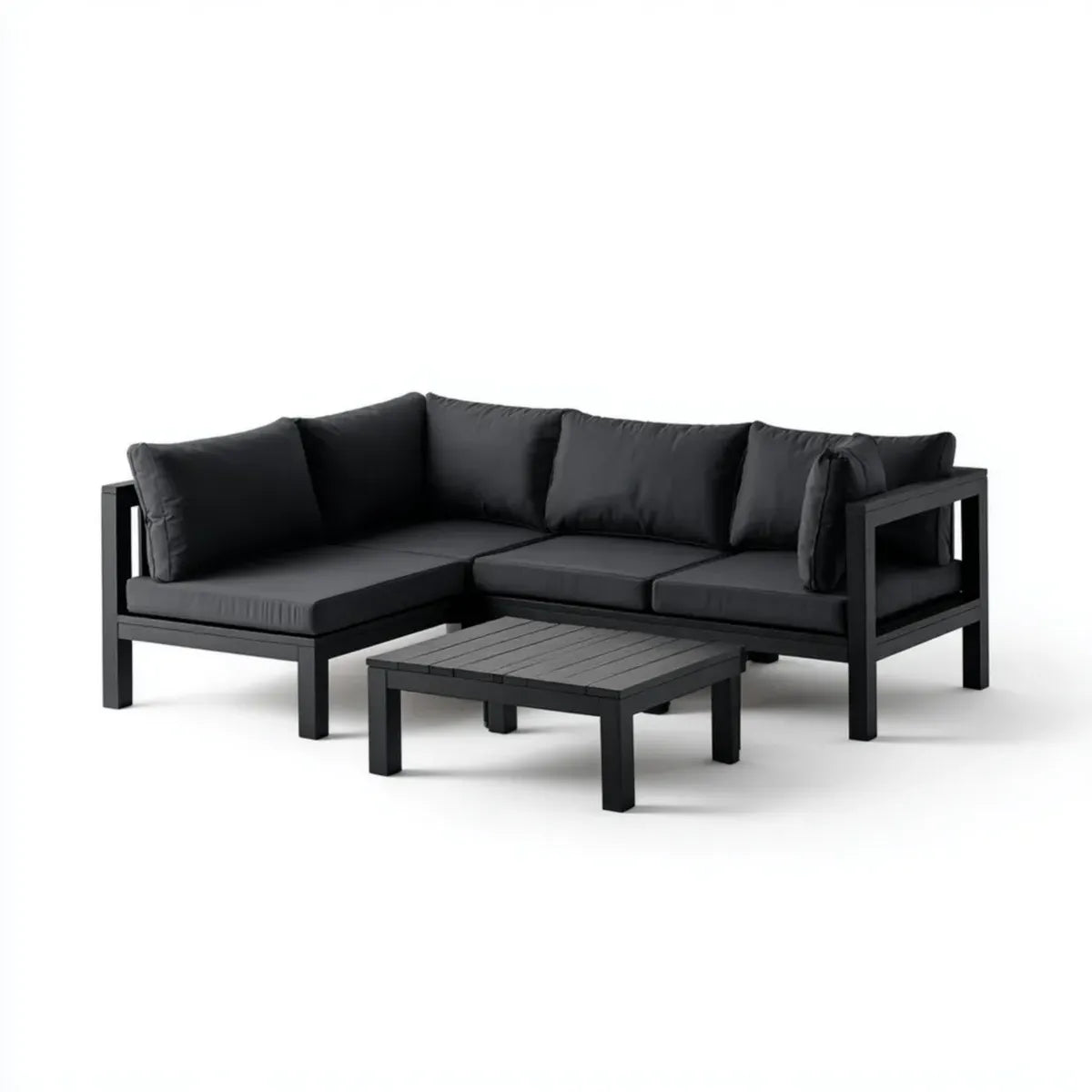 Sofa ogrodowa, Taras naro?nik salon kanapa zestaw czarny L kszta?t 202 x 132 x 65 cm aluminium poliester 3- cz???