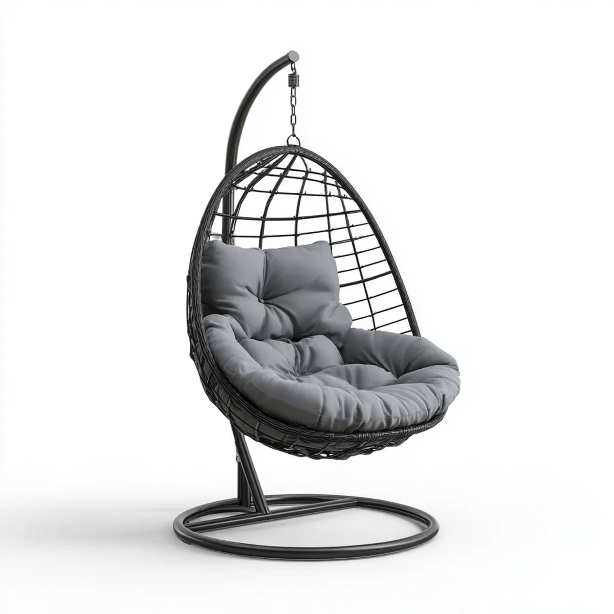 Hamak lub fotel wisz?cy, Czarno-szare krzes?o ogrodowe z tworzywa sztucznego, stalowe i rattan PE 95 x 75 x 195 cm