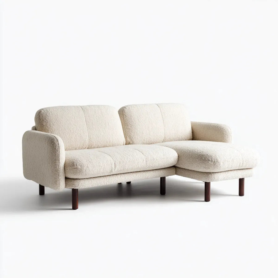 Sofa, Kanapa narożna 2 miejsca z krzesełkiem z łopatkami z prawej kości słoniowej 210 x 145 x 82 cm poliestrowa powłoka L kształt